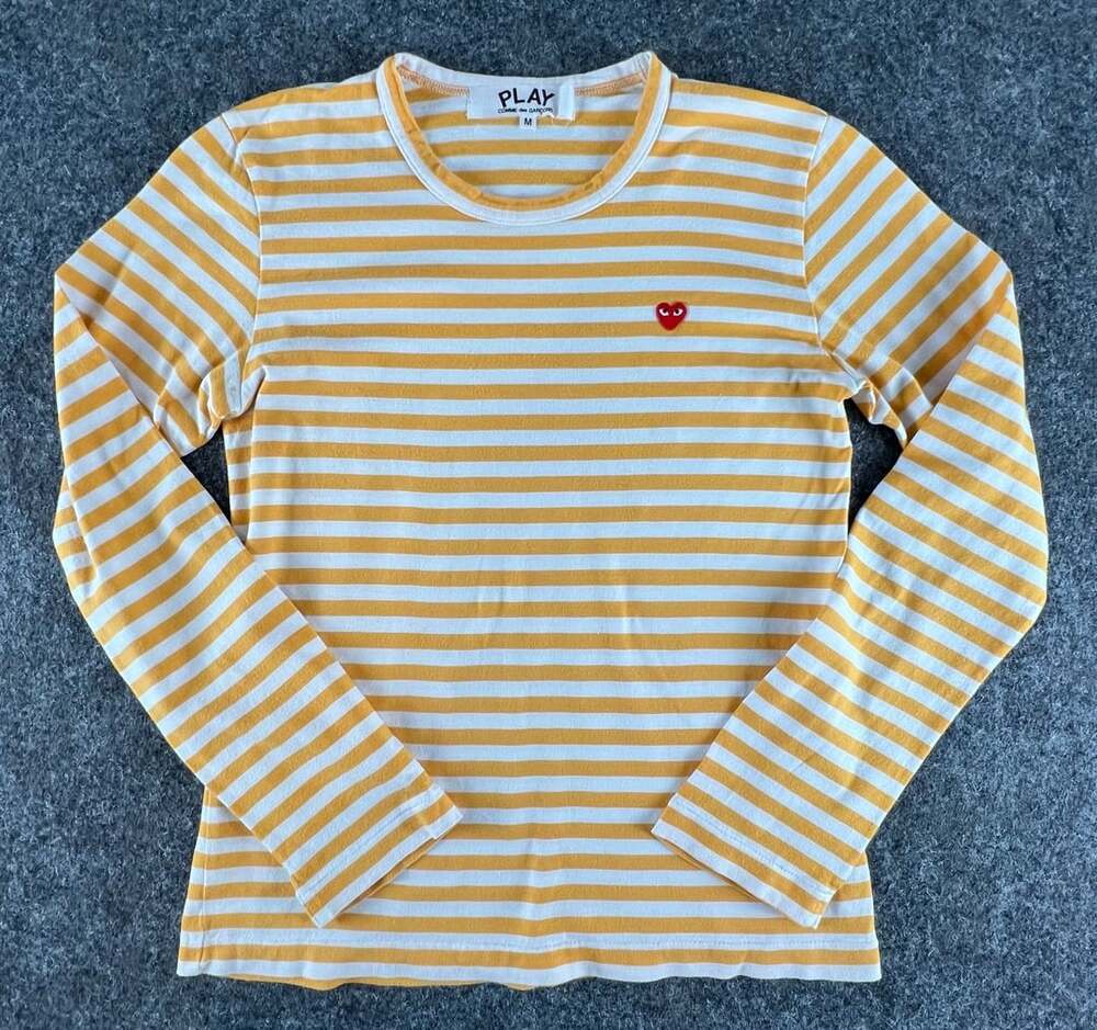 COMME des GARÇONS PLAY Striped Long Sleeve T-Shirt Size M Yellow